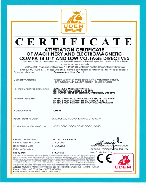 China Bestaro Machinery Co.,Ltd Certificaten